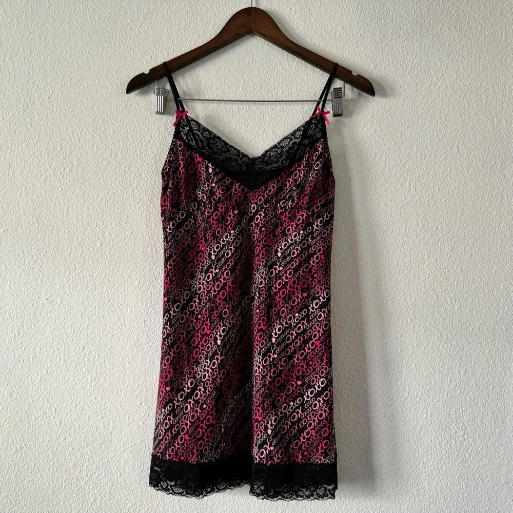 XOXO Black Hearts Nightie Dress Lace Nightgown  Size 6/Medium Feminine - Picture 7 of 8